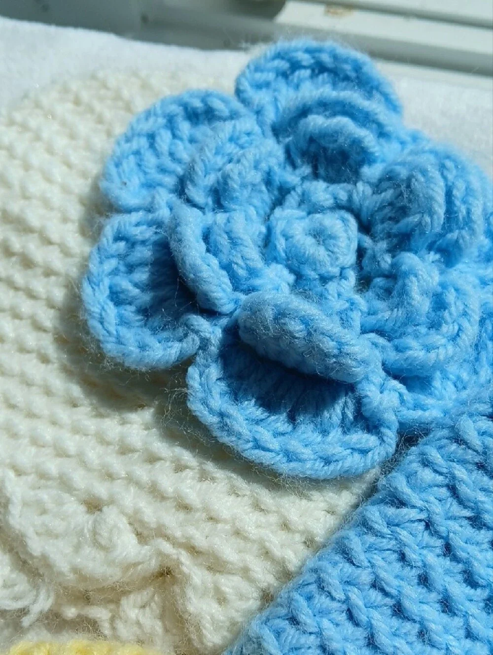 Handmade NEWBORN/INFANT Crochet Beanie Hat + Flower Accent [Set of 3]